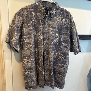 Vintage Big Dogs Blue Palm Print Men's Shirt Large